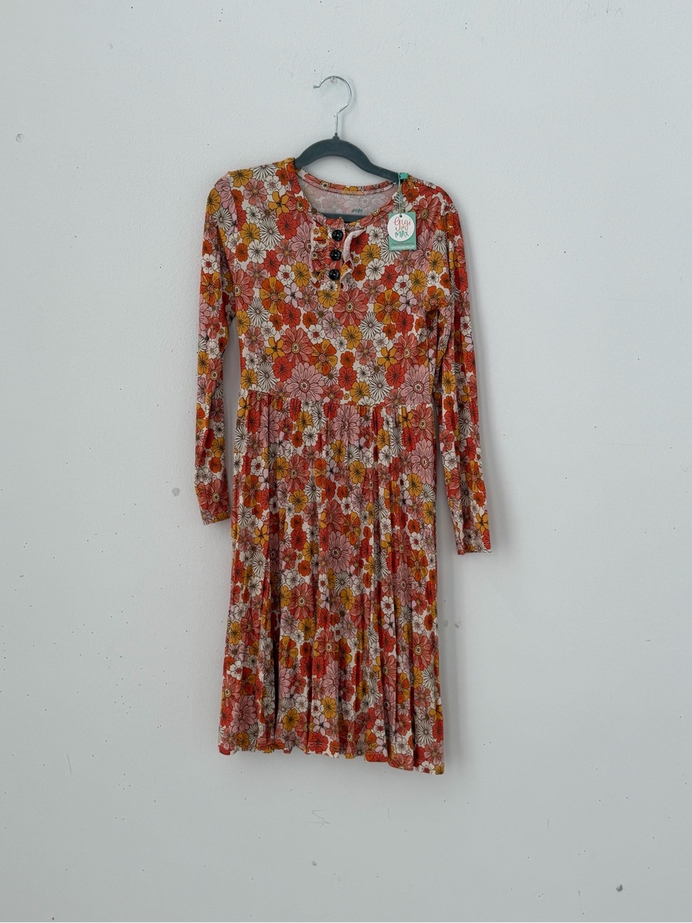 Girls' Floral Long Sleeve Casual Dress - Pink Orange Floral